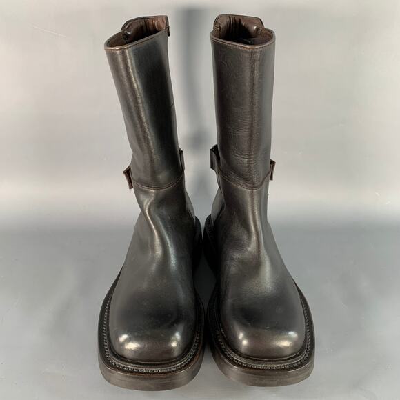 PRADA Size 7 Brown Leather Hook Loop Engineer Boots - Picture 4 of 8